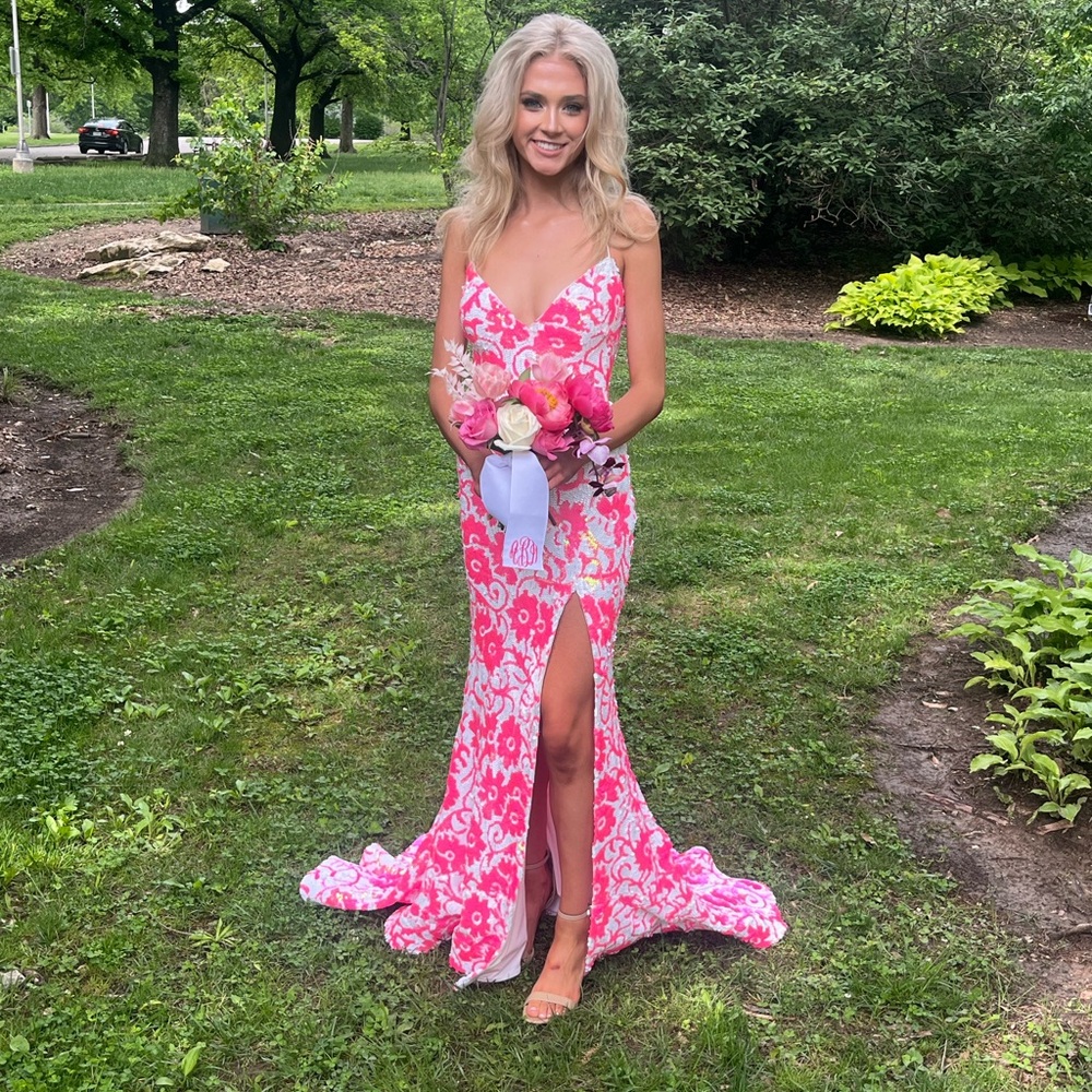 Jovani Vibrant Pink Floral Prom Dress. Worn once.